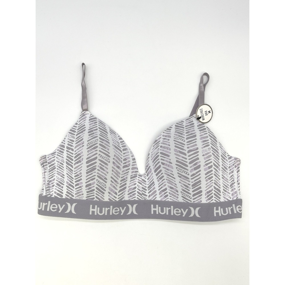 Hurley Wirefree Bra Women 34C Stretch Herringbone Logo Sporty Coastal Beach